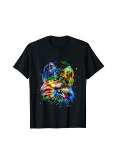Rainbow Cat EDM Kitten DJ Kitty Tech House Music Headphones T-Shirt