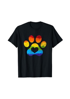 Rainbow Dog Paw Print Flag LGBTQ Gay Pride Month T-Shirt