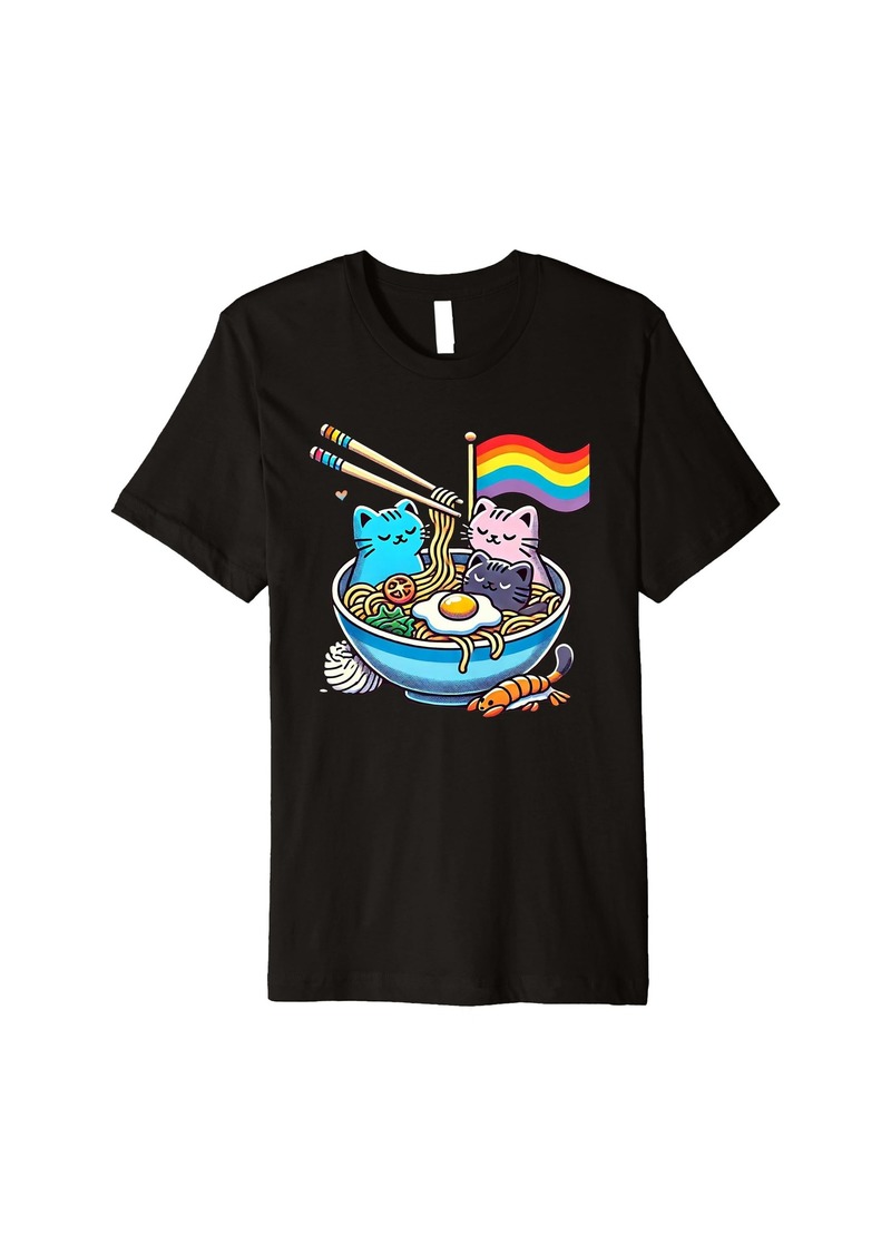 Rainbow Flag LGBTQ Cats Ramen LGBT Gay Pride Month Cat Ally Premium T-Shirt