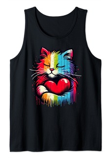 Rainbow Heart Cat pride Colorful Feline Love Emblem Tank Top