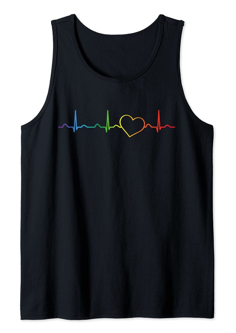 Rainbow Heartbeat Gay LGBTQ Pride Month Gift Tank Top