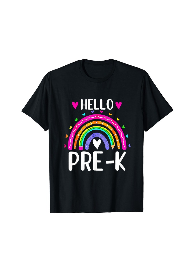 Rainbow Hello Pre K Back To School For Kids Pre Kindergarten T-Shirt