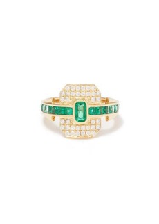 Rainbow K - Shield Diamond, Emerald & 18kt Gold Ring - Womens - Gold Multi