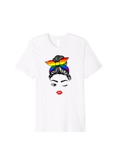Rainbow Messy Hair Bun Proud Mom LGBTQ Gay Pride Parade Premium T-Shirt