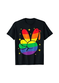 Rainbow Peace Sign Turkey Hand Lgbt Gay Pride Thanksgiving T-Shirt