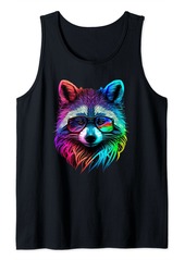 Rainbow Racoon With Sunglasses Animal Graphic Raccoon Lover Tank Top