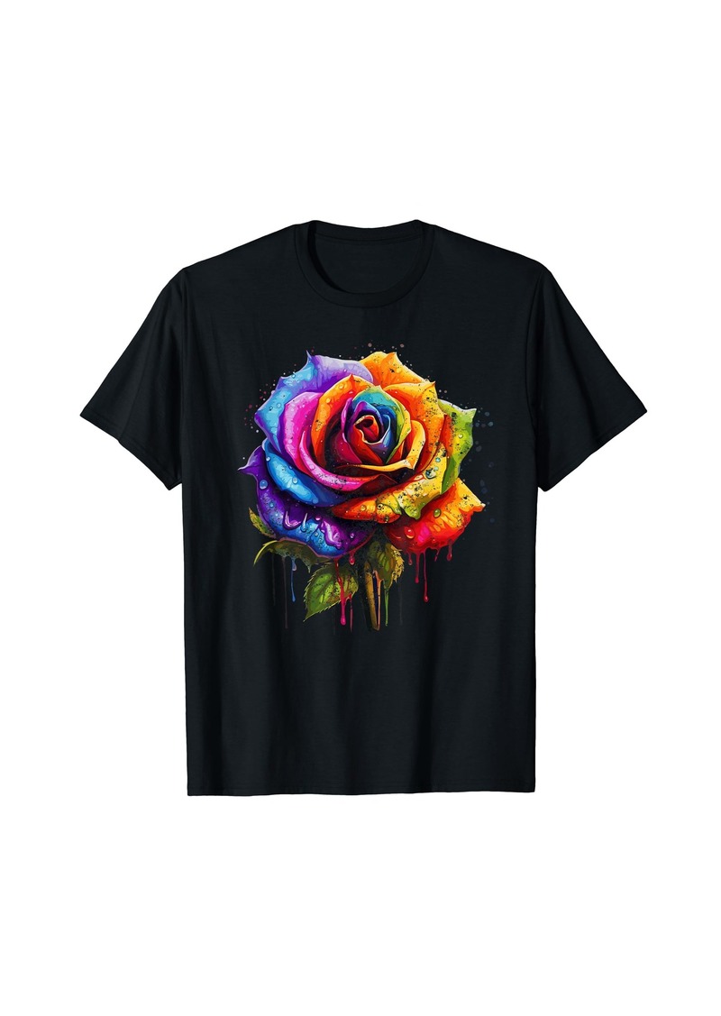 Rainbow Rose Vintage Flowers Pride Gay Lesbian LGBTQ Gifts T-Shirt