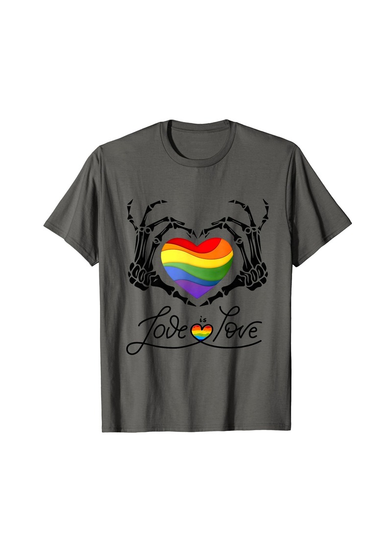Rainbow Skeleton Heart Love Is Love LGBT Gay Lesbian Pride T-Shirt