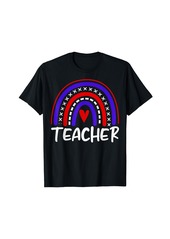 Rainbow Teacher Red White Blue American Teacher 4th of July T-Shirt