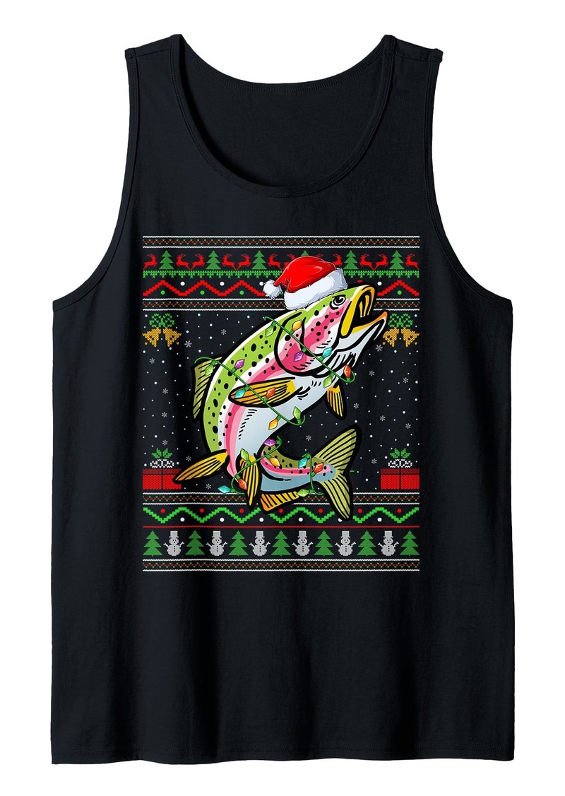 Rainbow Trout Fish Christmas Lights Santa Ugly Sweater Xmas Tank Top