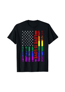 Rainbow US Flag Shirt Love Is Love Gay Pride Ally LGBT T-Shirt