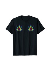 Rainbow Weed Leaf Flower Boob Funny Smoke Boobs Women Breast T-Shirt