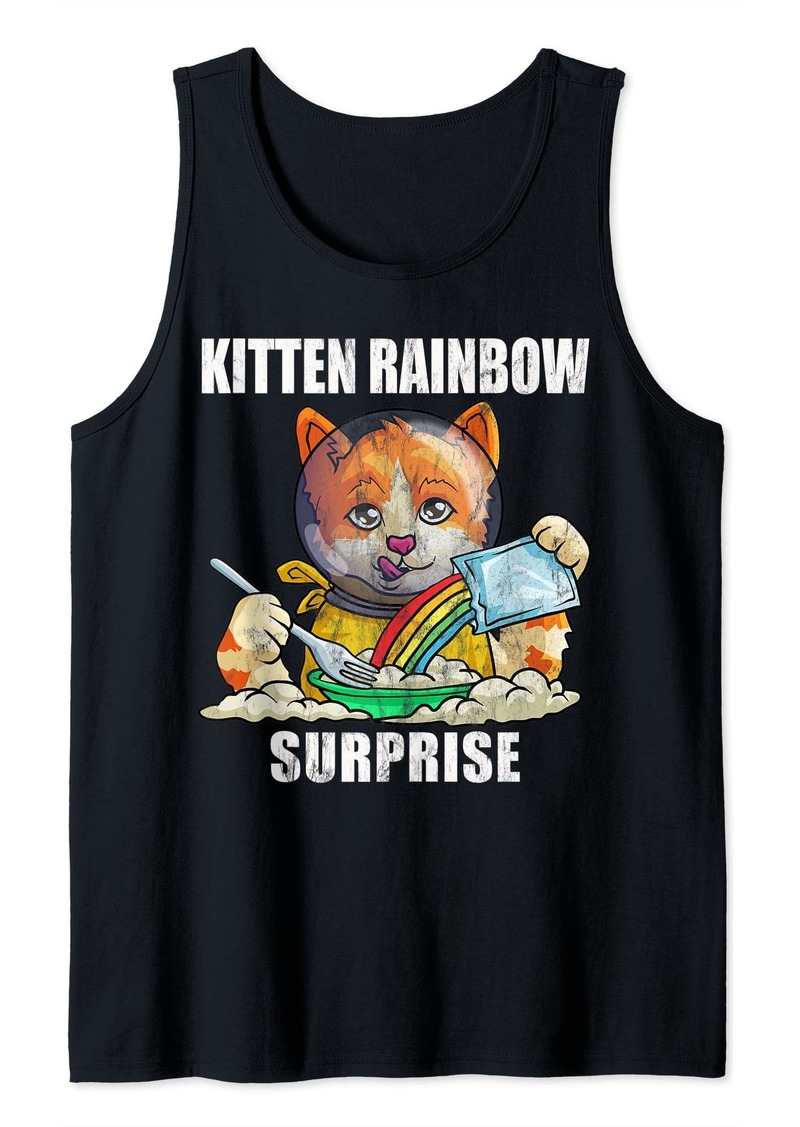 Retro Rainbow Kitten Surprise Vintage Grunge Style Cat Rock Tank Top