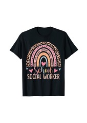 School Social Worker Rainbow Leopard Print Funny Social Work T-Shirt