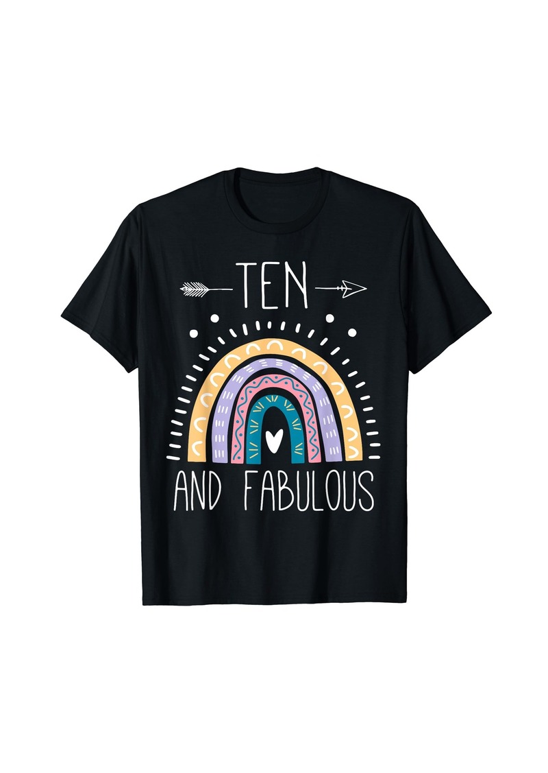 Ten And Fabulous 10th Birthday Gifts 10 Year Girls Rainbow T-Shirt