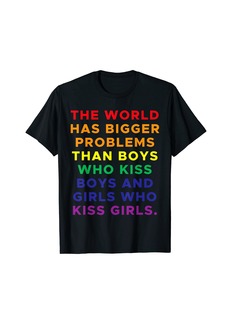 Rainbow The World has bigger Problems than boys who kiss boys Bi T-Shirt