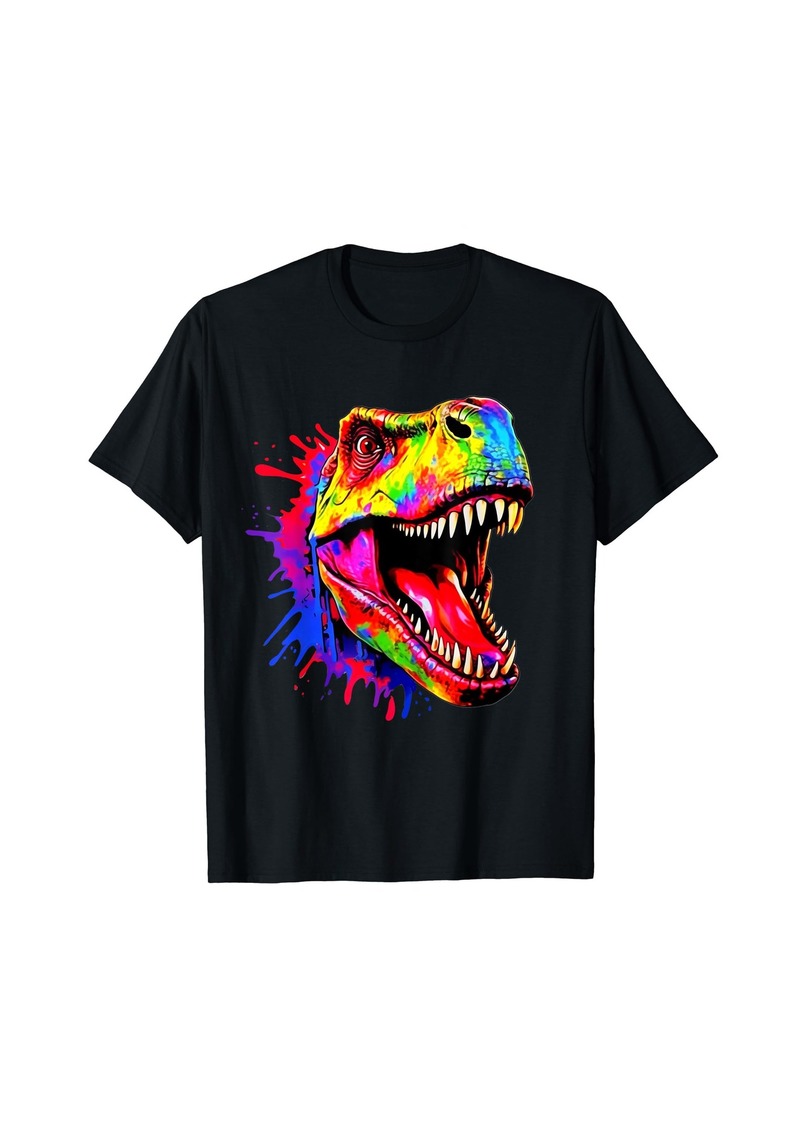 Tyrannosaurus Rex Rainbow Paint Splatter Dinosaur Lovers T-Shirt