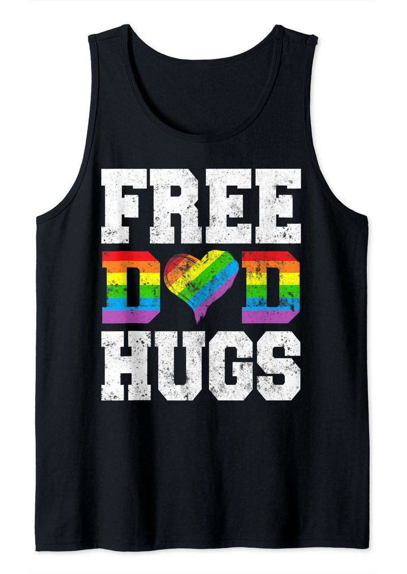 Vintage Free Dad Hugs Rainbow Heart LGBT Pride Month Tank Top