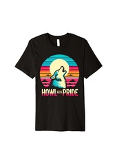 Vintage Therian Pride Month Rainbow Wolf Howl With Pride Premium T-Shirt
