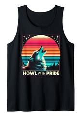 Vintage Therian Pride Month Rainbow Wolf Howl With Pride Tank Top