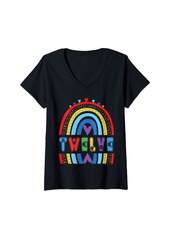 Womens 12 Years Old Rainbow Birthday Boy Girl 12th Bday Party V-Neck T-Shirt