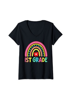 Womens 1st Grade Crew Rainbow First Teacher Girls Team First Day V-Neck T-Shirt