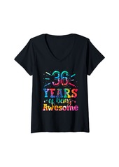 Rainbow Womens 36 Years of Being Awesome Tie Dye 36 Years Old 36th Birthday V-Neck T-Shirt