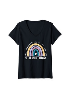 Womens 5 Year Old Shirt 5th Birthday Girl Rainbow Shirt V-Neck T-Shirt