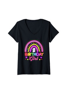 Womens 8th Birthday Girl Rainbow 8 Year Old Birthday Party V-Neck T-Shirt
