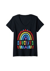 Womens Abuelita Rainbow Birthday Boy Girl Grandma Bday Party V-Neck T-Shirt