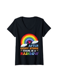 Womens After Every Storm There Is A Rainbow | LGBTQ | Gay Pride V-Neck T-Shirt