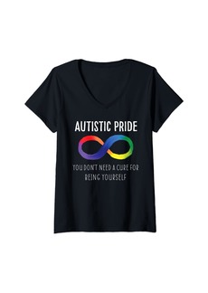Rainbow Womens Autistic Pride Autism Awareness Acceptance Love Heart Puzzle V-Neck T-Shirt