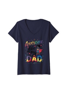 Rainbow Womens Awesome Like My Dad Father Funny tee From Daughter. raimbow V-Neck T-Shirt