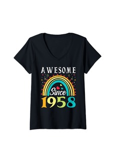 Rainbow Womens Awesome since 1958 65th birthday women V-Neck T-Shirt