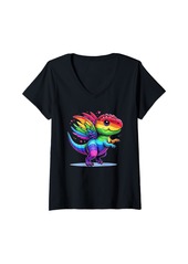 Rainbow Womens Baby T-Rex Dinosaur Lovers Tyrannosaurus Rex Art Design V-Neck T-Shirt