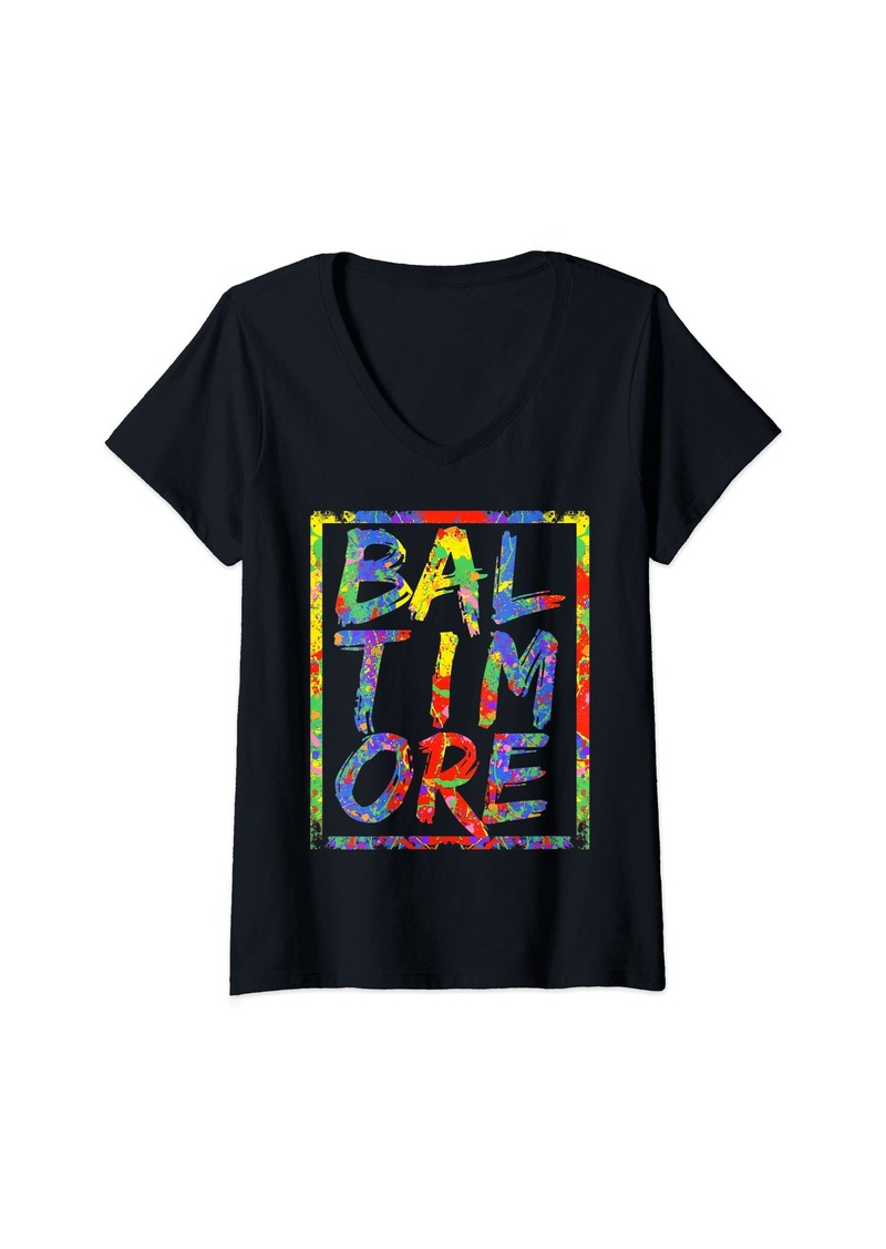 Womens Baltimore Colorful 3 Level Art Rainbow Design Gift Baltimore V-Neck T-Shirt