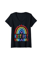 Womens Bday Boy Rainbow Birthday Boy Girl Bday Party V-Neck T-Shirt