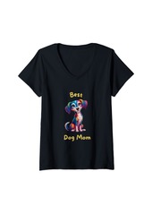 Womens Best Dog Mom Rainbow Pooch Family Picnic Tee V-Neck T-Shirt