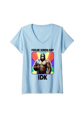 Womens Bigfoot Feeling Kinda Gay IDK Pride Month Rainbow Sasquatch V-Neck T-Shirt
