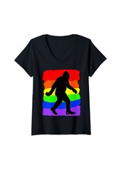 Womens Bigfoot Rainbow LGBTQ Pride Gay Gifts Lesbian Flag Sasquatch V-Neck T-Shirt