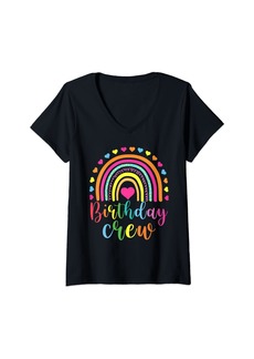 Womens Birthday Crew Rainbow Gifts Happy Birthday Family Matching V-Neck T-Shirt