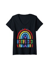 Womens Bonus Dad Rainbow Birthday Boy Girl Bday Party V-Neck T-Shirt