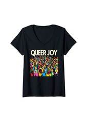 Womens Celebrate Gay Pride Month Queer Joy Rainbow Flag LGBTQ V-Neck T-Shirt