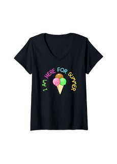 Rainbow Womens Celebrate Season I Am Here for Summer Ice Cream in a Cone V-Neck T-Shirt