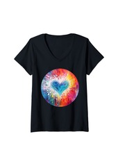 Womens Colorful Heart Rainbow Tie Dye Peace for men's Women's girls V-Neck T-Shirt