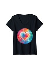 Womens Colorful Heart Rainbow Tie Dye Peace for men's Women's girls V-Neck T-Shirt
