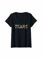 Womens Colorful Rainbow Texas Artwork Texan State Pride Gift Texas V-Neck T-Shirt