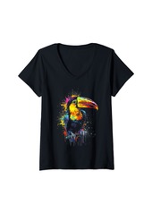 Rainbow Womens COLORFULL PIRATE PARROT COLORS COLORFUL DESIGN PIRATES V-Neck T-Shirt