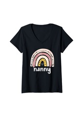 Womens Cute Nanny Rainbow Women Family Matching Mother's Day V-Neck T-Shirt