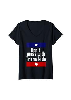 Rainbow Womens Don't Mess With Trans Kids Texas LGBT Transgender Ally Pride V-Neck T-Shirt